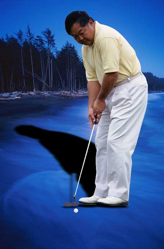 golfer on ocean with shadow